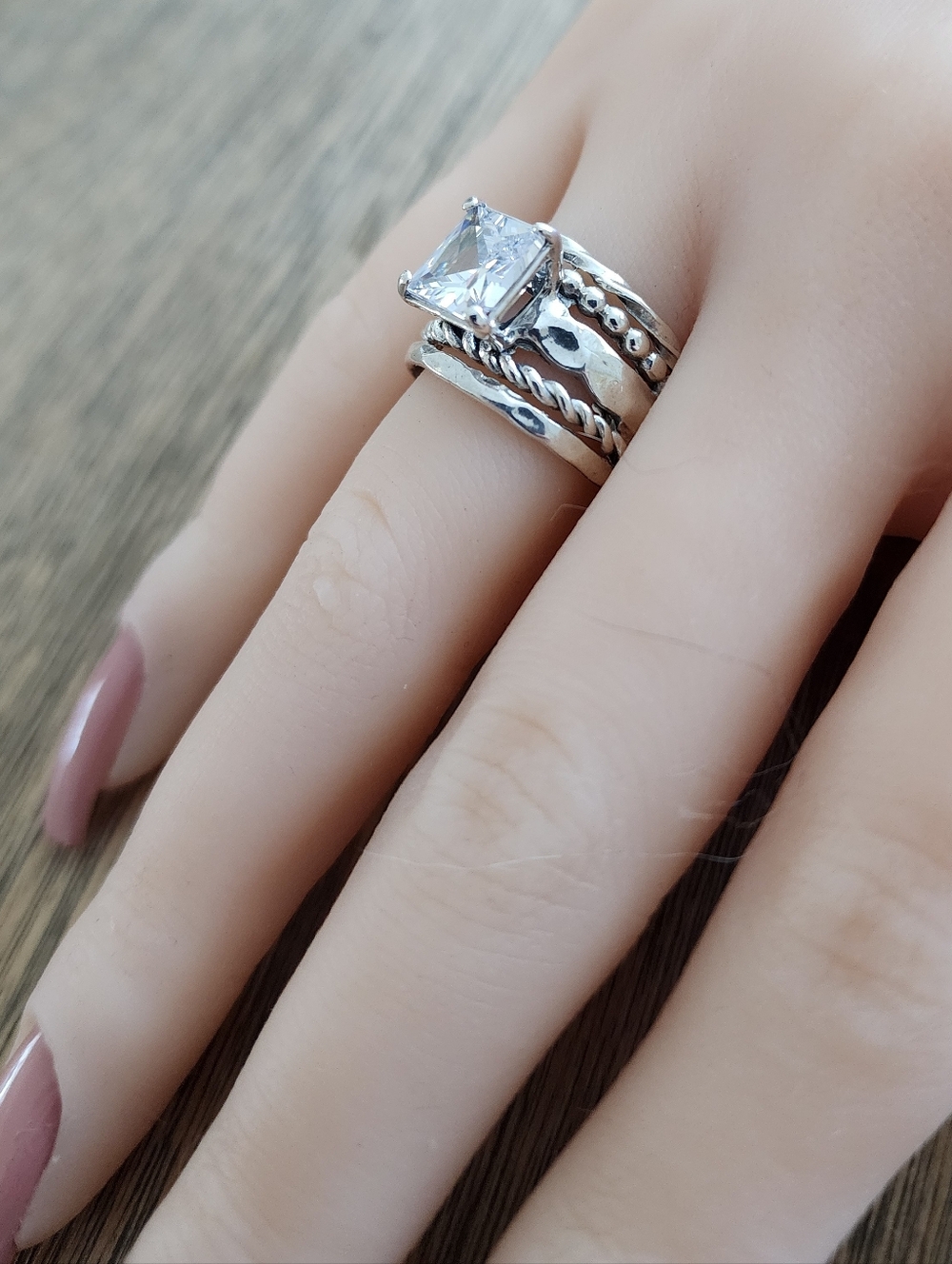 Noa Zuman Signed Sterling Silver 925 Clear CZ Stone Hammered 6.5 Ring Israel - Picture 6 of 12